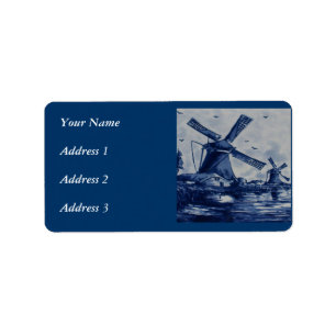 Antique Delft Blue Tile - Windmills by the Water Label