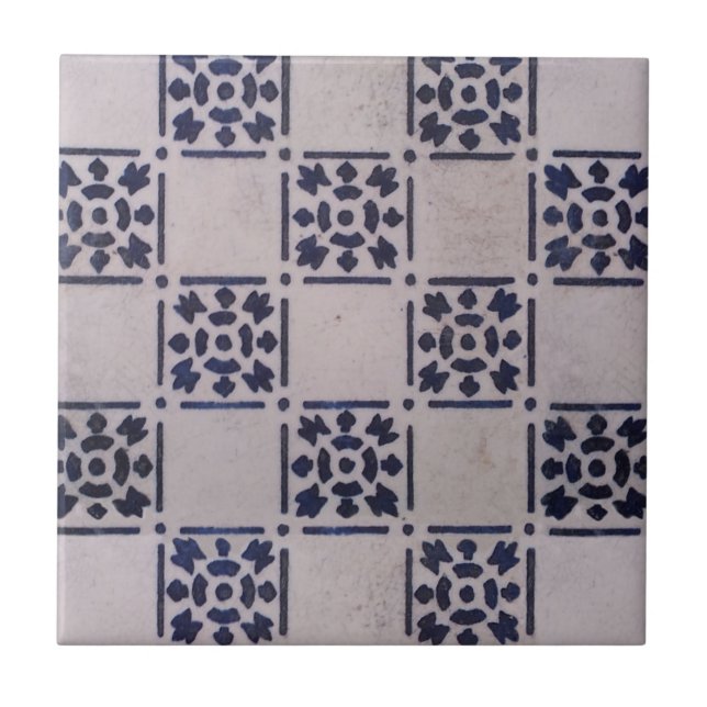 Antique Delft Blue White Pattern Dutch Tile (Front)