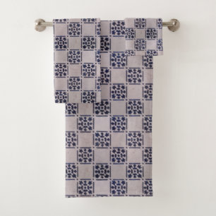 Antique Delft Blue White Pattern Dutch Tile Bath Towel Set