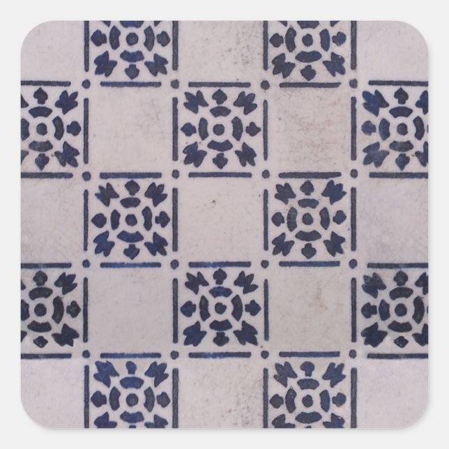 Antique Delft Blue White Pattern Dutch Tile Square Sticker (Front)