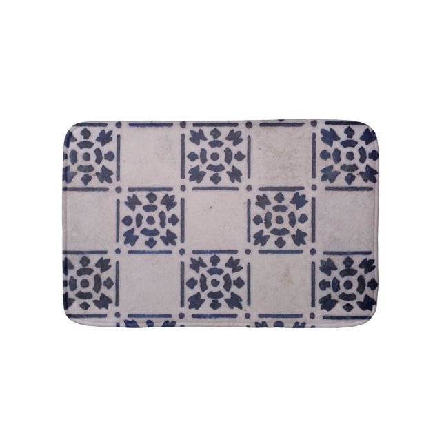 Antique Delft Tile Blue: Classic Dutch Art Pattern Bath Mat (Front)