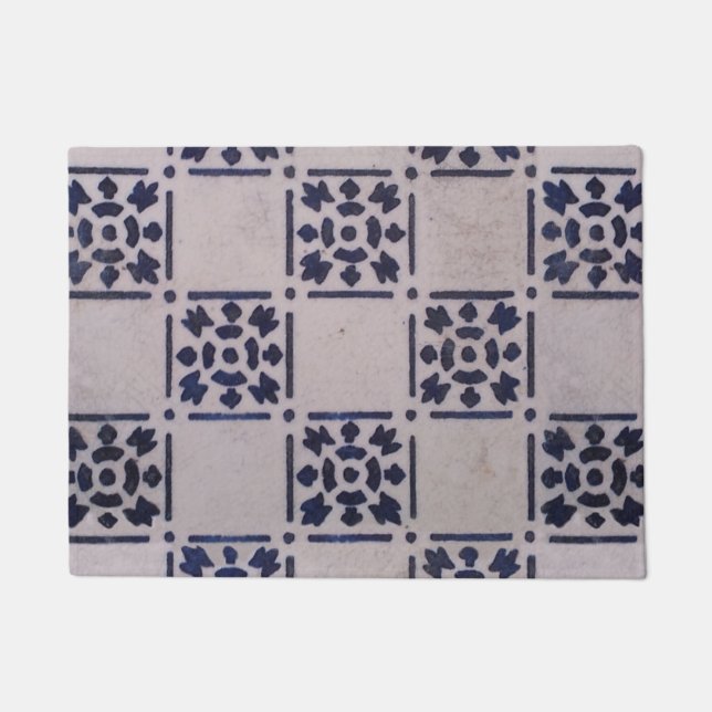 Antique Delft Tile Blue: Classic Dutch Art Pattern Doormat (Front)