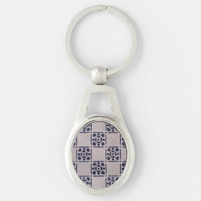 Antique Delft Tile Blue: Classic Dutch Art Pattern Key Ring (Front)