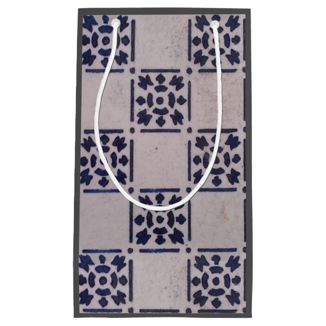 Antique Delft Tile Blue: Classic Dutch Art Pattern Small Gift Bag (Front)
