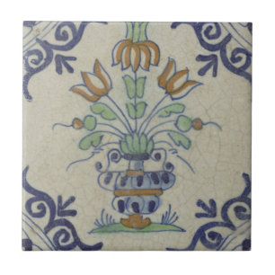 Antique Delft Tile Dutch Tulip Vase: Blue and Gold