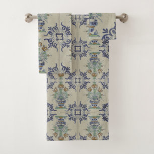 Antique Delft Tile Dutch Tulip Vase: Blue and Gold Bath Towel Set