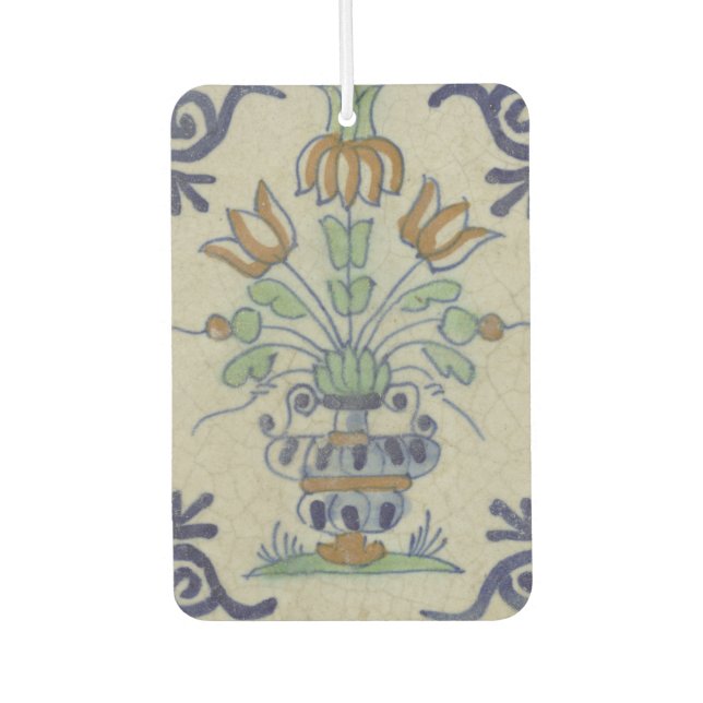 Antique Delft Tile Dutch Tulip Vase: Blue and Gold Car Air Freshener (Front)