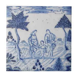 Antique Delft Tile-Pastoral Scene-Blue & White-10 Tile
