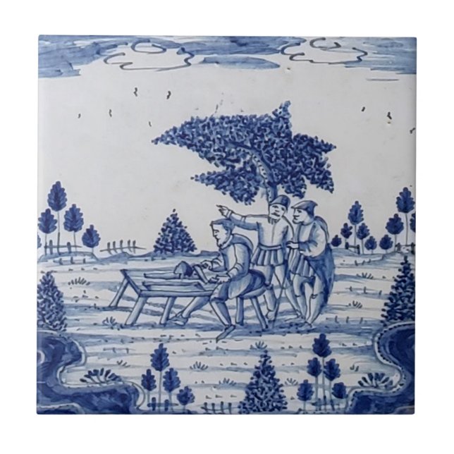 Antique Delft Tile-Pastoral Scene-Blue & White-13 Tile (Front)