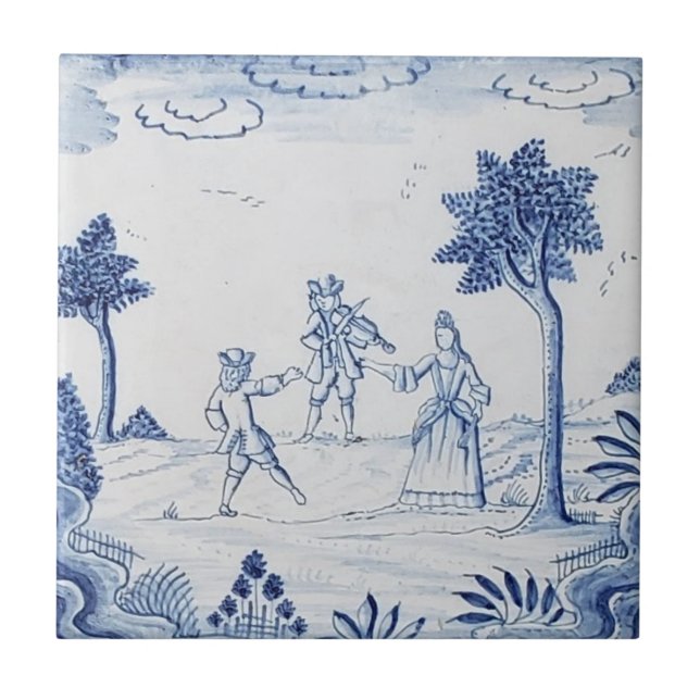 Antique Delft Tile-Pastoral Scene-Blue & White-14 Tile (Front)