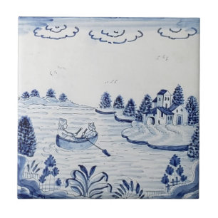 Antique Delft Tile-Pastoral Scene-Blue & White-20 Tile