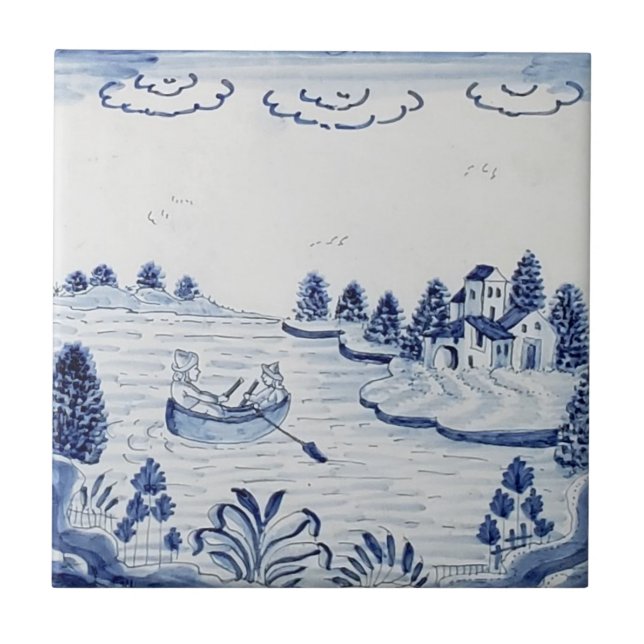 Antique Delft Tile-Pastoral Scene-Blue & White-20 Tile (Front)