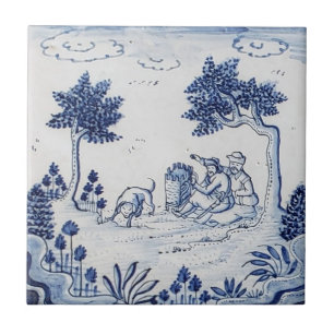 Antique Delft Tile-Pastoral Scene-Blue & White-6 Tile