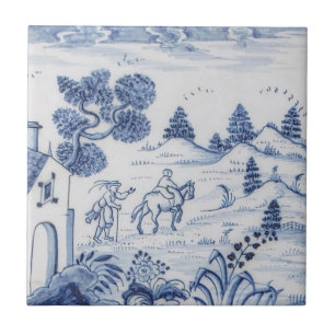Antique Delft Tile-Pastoral Scene-Blue & White-8 Tile