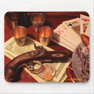 Antique derringer pistol in gambling set up photo mouse mat