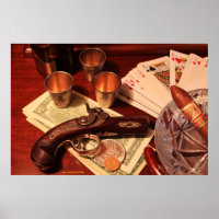 Antique derringer pistol in gambling set up