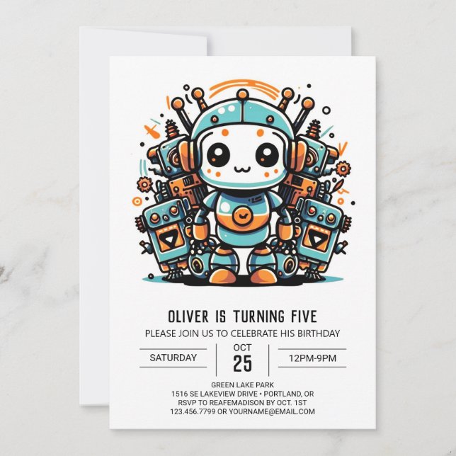 Antique Digital Robot Birthday Invitation (Front)