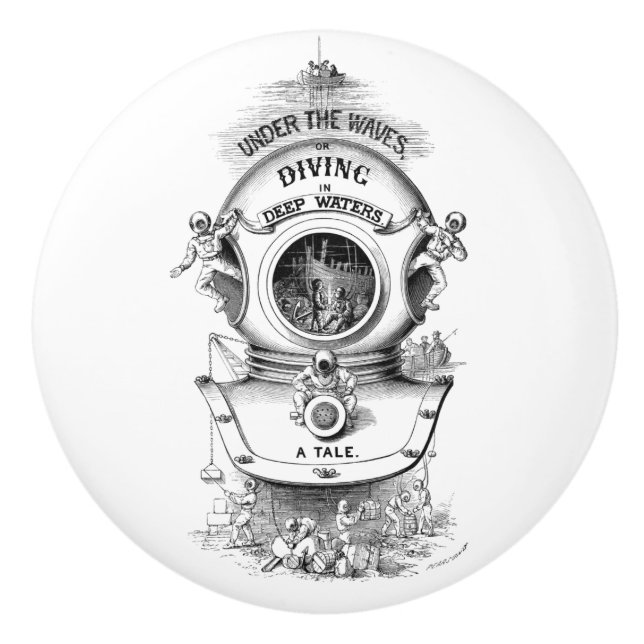 Antique diving helmet nautical ceramic knob (Front)