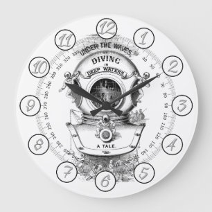 Antique diving helmet nautical large clock