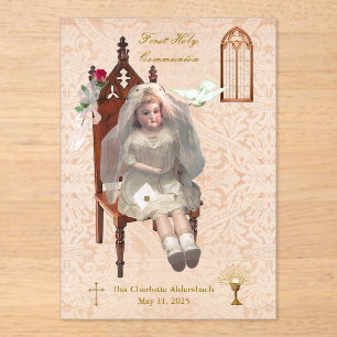 Antique Doll First Communion Acrylic Keepsake Invitations