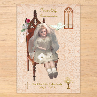 Antique Doll First Communion Acrylic Keepsake Invitations