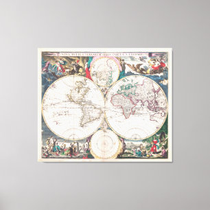 Antique Double-Hemisphere World Map Canvas Print