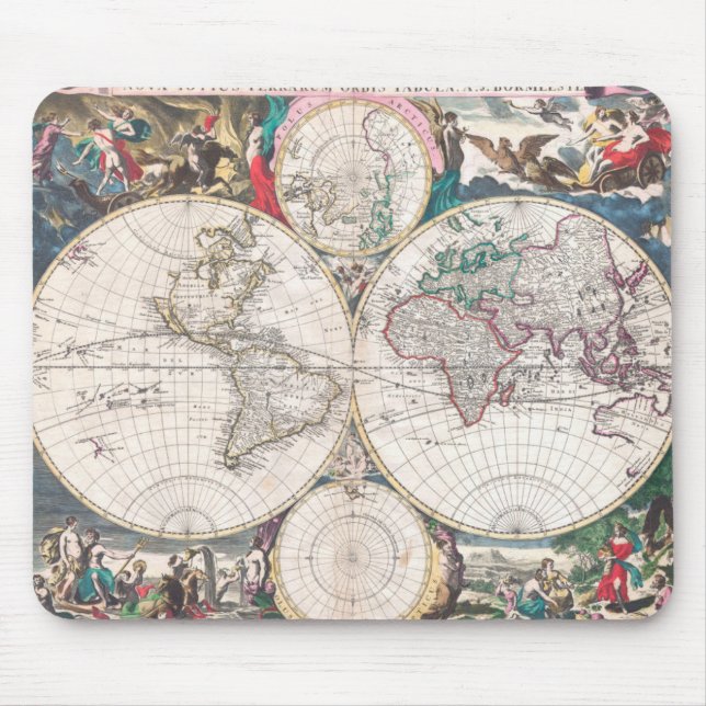 Antique Double-Hemisphere World Map Mouse Mat (Front)