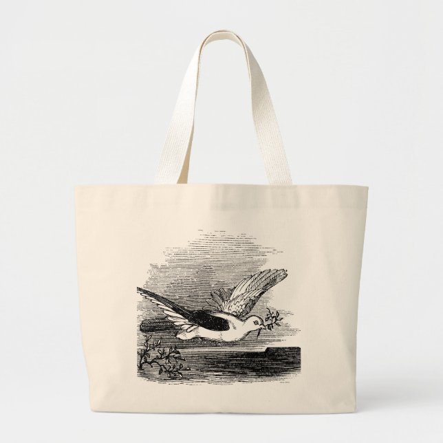 Antique Dove with Olive Branch Large Tote Bag (Front)