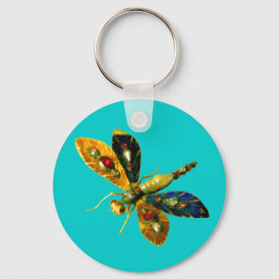 ANTIQUE DRAGONFLY JEWEL Aqua Blue,Teal Key Ring
