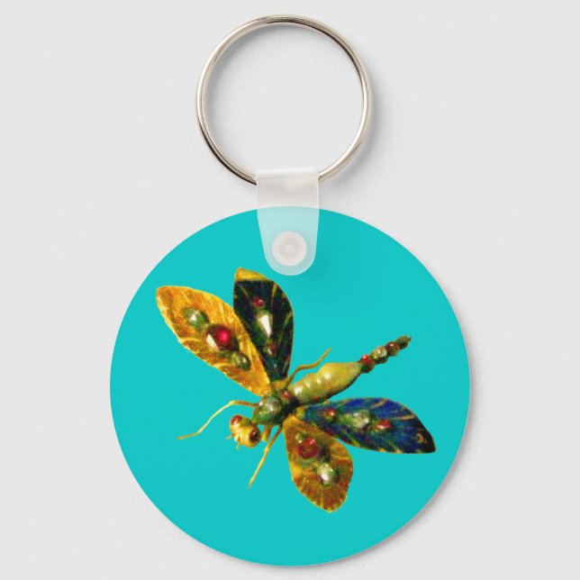 ANTIQUE DRAGONFLY JEWEL  Aqua Blue,Teal Key Ring (Front)