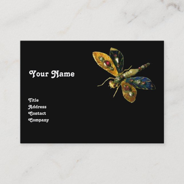 ANTIQUE DRAGONFLY JEWEL ,Black Business Card (Front)
