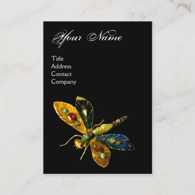 ANTIQUE DRAGONFLY JEWEL MONOGRAM ,Black Business Card (Front)