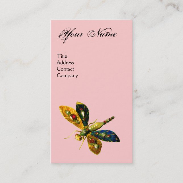 ANTIQUE DRAGONFLY JEWEL MONOGRAM ;Black Pink Business Card (Front)