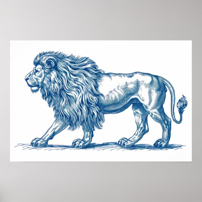 Antique drawing of a Lion Poster (Front)