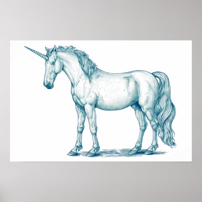 Antique drawing of a Unicorn Poster (Front)