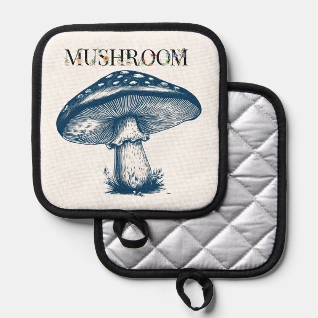 Antique drawing of mushroom  pot holder (Front/Back)