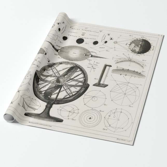 Antique Drawing of Vintage Astrological Spheres Wrapping Paper (Unrolled)