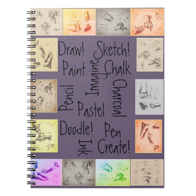 Antique drawings and inspiring art words notebook (Front)