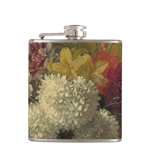 Antique Dutch Master Floral Georgius van Os 1820  Hip Flask (Front)