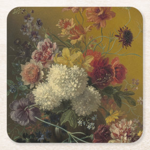 Antique Dutch Master Floral Georgius van Os 1820 Square Paper Coaster
