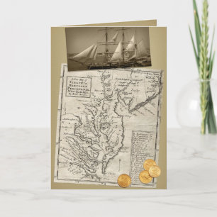 Antique East Coast Map birthday card