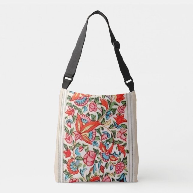 Antique East Indian Bright Coloured Floral Pattern Crossbody Bag (Front)