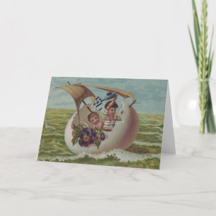 Antique Easter Card Sailing Egg Children