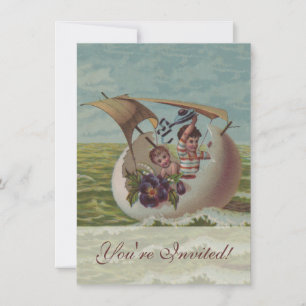 Antique Easter Card Sailing Egg Children