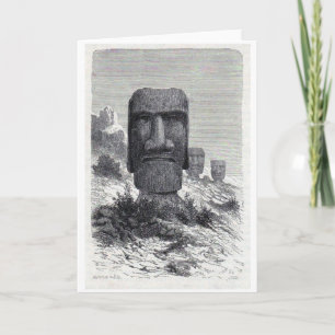 Antique Easter Island etching Holiday Card
