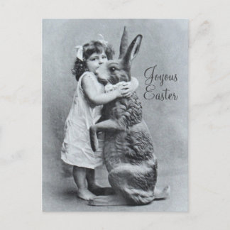 Antique Easter Post Card Giant Rabbit Girl Candy