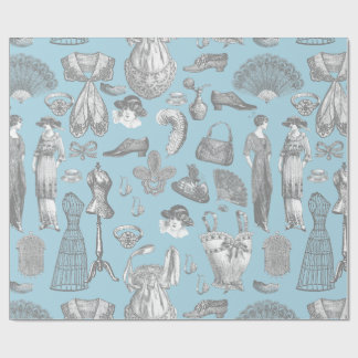 antique edwardian vintage fashion ladies blue  wrapping paper