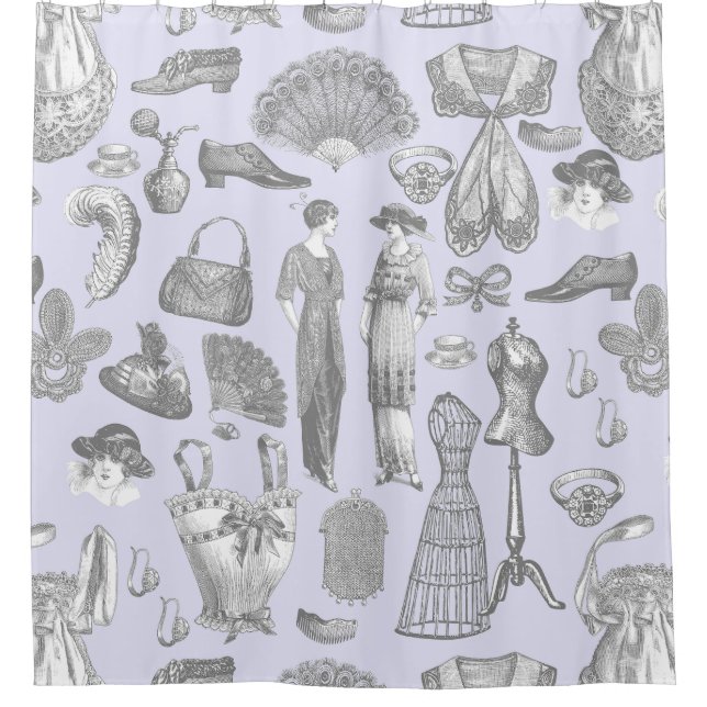 antique edwardian vintage fashion ladies purple shower curtain (Front)