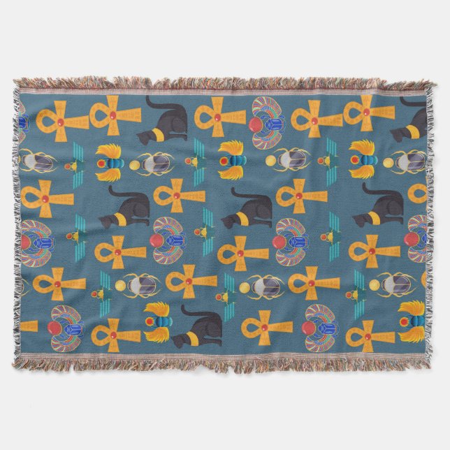 Antique Egypt Pattern, Hieroglyphics digital paper Throw Blanket (Front)