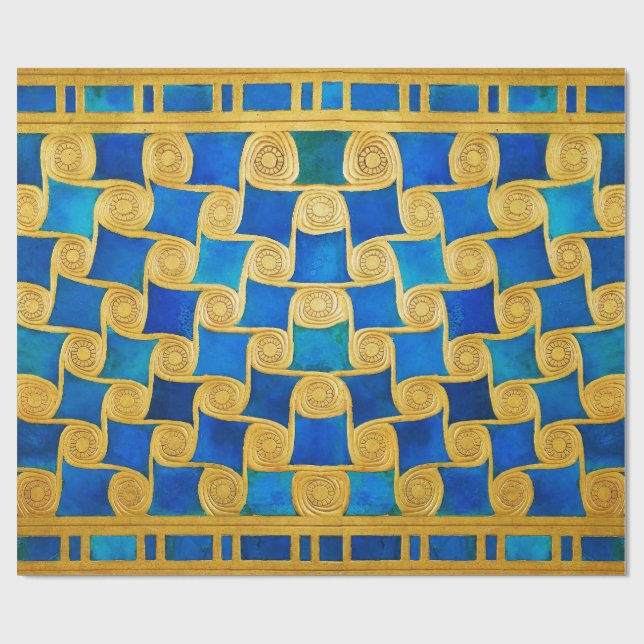 ANTIQUE EGYPTIAN GEOMETRIC DECOR ,SUN IN BLUE SKY  WRAPPING PAPER (Flat)
